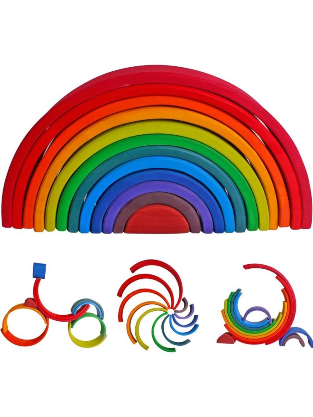 Colorful Wooden Rainbow Stacking Toys Set - 12 Pcs Montessori Learning Blocks